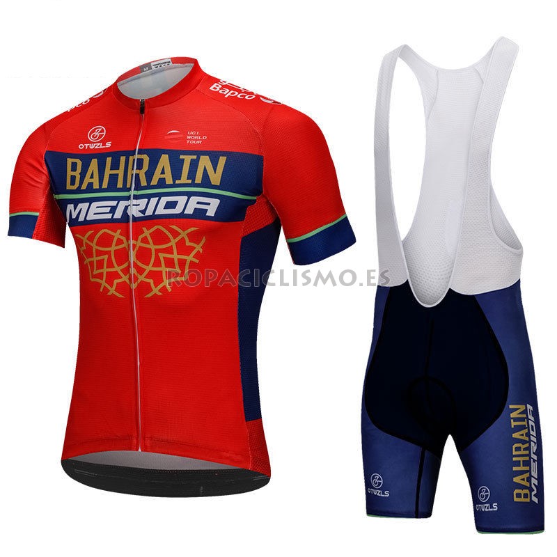 2018 Maillot Bahrain Merida Tirantes Mangas Cortas Rojo